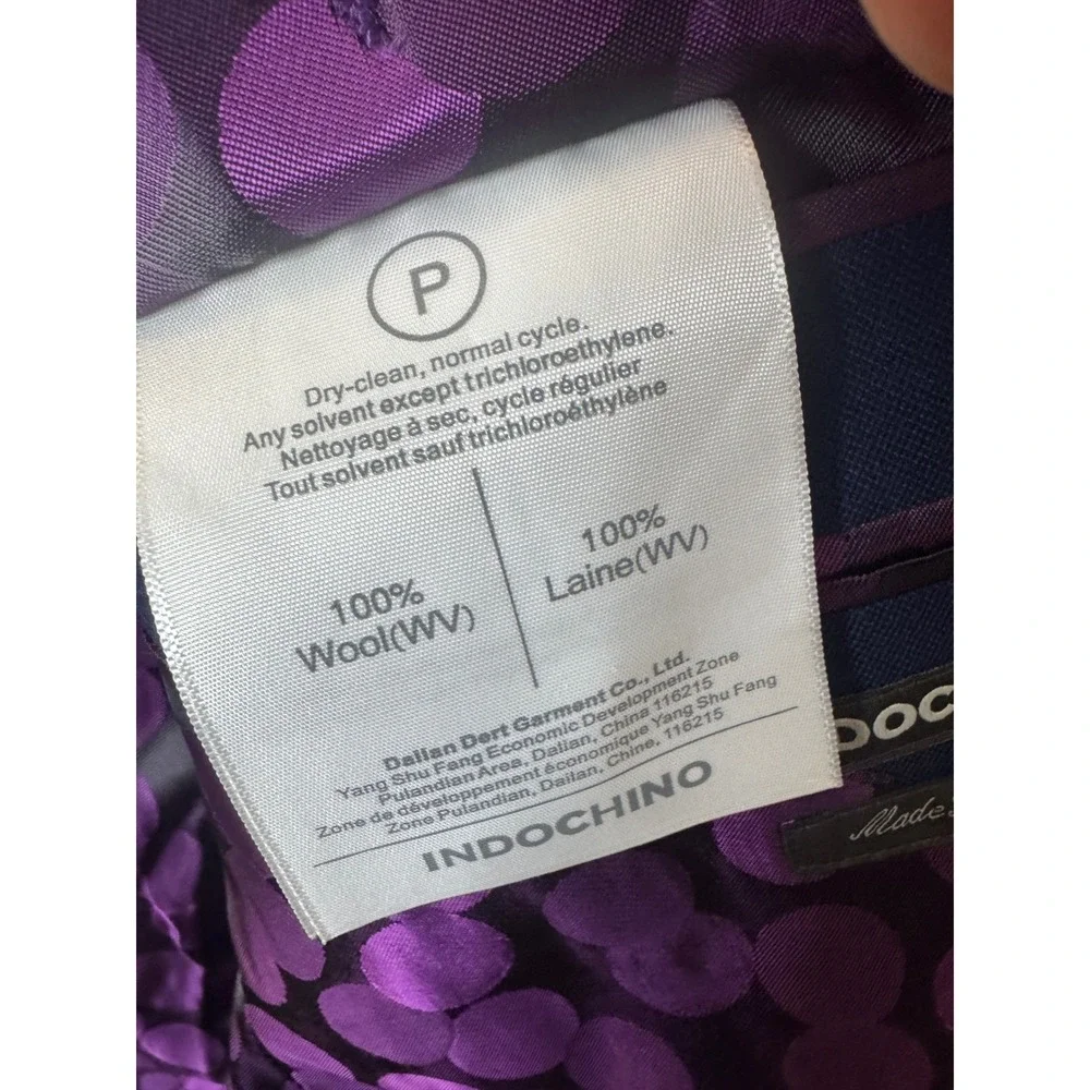 Indochino Mens 38S Short  100% Wool Blue Peak Lapel Blazer Purple Jacket
